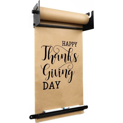 18" Kraft Paper Dispenser Wall Mount,Butcher Paper Dispenser,Paper Roll Cutter to Do Lists,Ideal for Home,Office Wall Paper Holder with Serrated Edge Cut Bar-Black