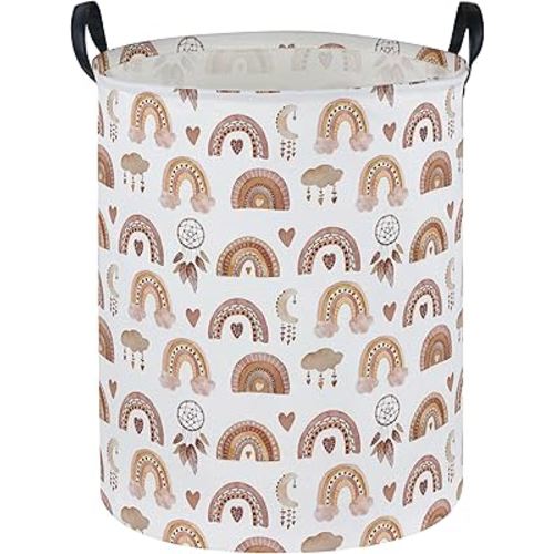 Essme Kids Laundry Basket,Rainbow Hamper Collapsible Canvas Waterproof Storage Bin for Girls, Cute Hamper,Gift Baskets.(Dream rainbow)
