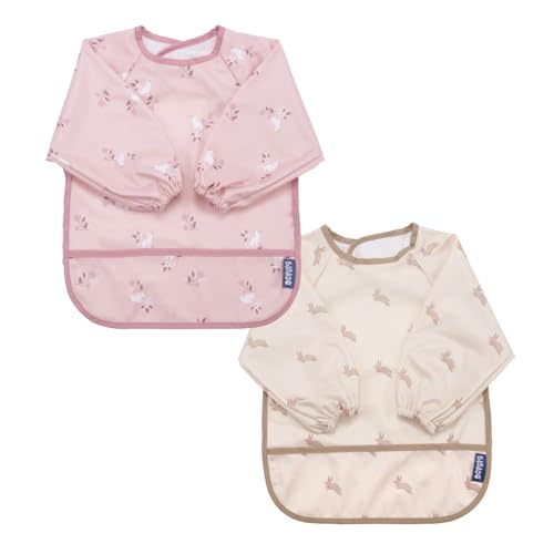 BIBaDO Mess Proof Baby Bib, 2 Pack Long Sleeve Bib, 6 month - 3 Years, Waterproof Bibs for Toddlers, Machine Washable