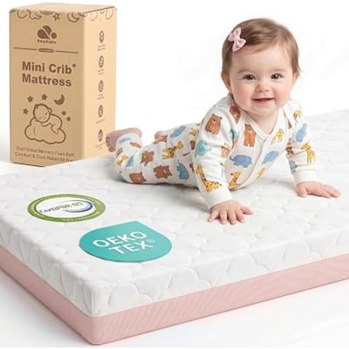 Pack and Play Mattress, Dual Sided Memory Foam 38x26x3 Inch, Pink