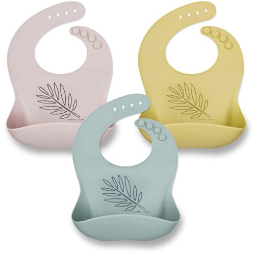 Simka Rose Silicone Bibs for Babies - Toddlers High Chair Dining Table and Restaurants - Silicone Baby Bibs with food catcher Adjustable Soft Catch all Bib with Pouch Baby Led Weaning for Boys & Girls