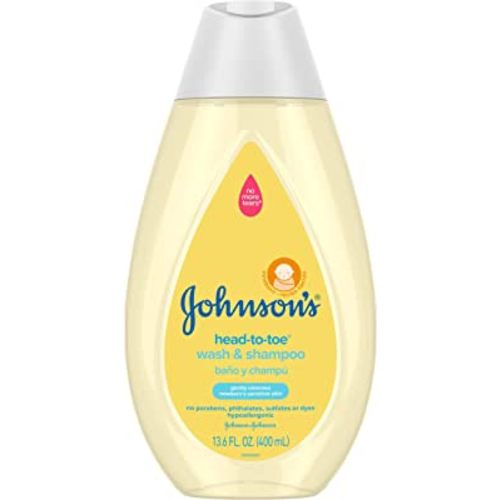 Johnson's Baby Head-to-Toe Gentle Baby Wash & Shampoo, Tear-Free, Sulfate-Free & Hypoallergenic Bath Wash for Baby's Sensitive Skin & Hair, pH Balanced, Washes Away 99.9% of Germs 13.6 fl. oz