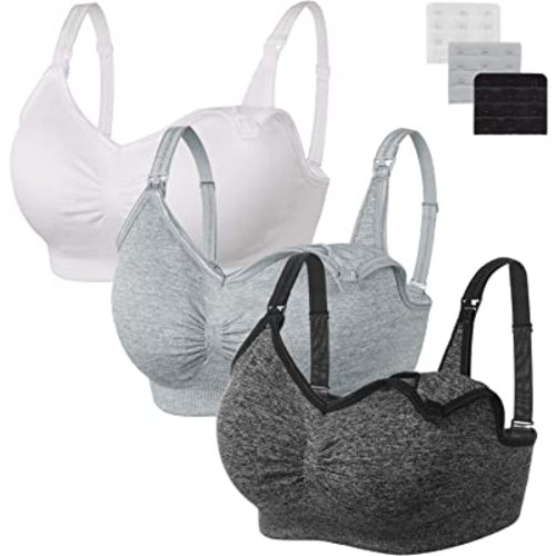 Angelhood Womens Seamless Sleep Nursing Bra,Breastfeeding Maternity Bra with Remove Bra Pads Extenders Pack of 3