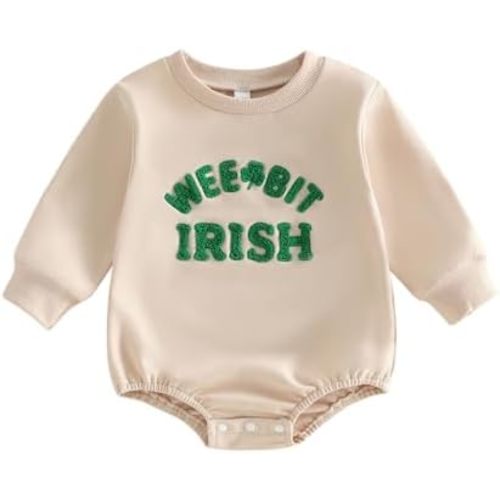 Newborn Baby Girl Boy St Patricks Day Outfit Wee Bit Irish Pint Sized Romper Clover Long Sleeve Bodysuit Clothes