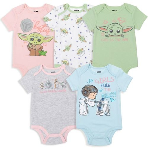 Star Wars The Mandalorian Baby Yoda Baby Girls 5 Pack Short Sleeve Baby Bodysuits Multicolor 24 Months, Size: 6-9 months