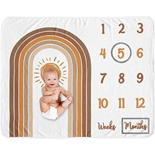 Sweet Jojo Designs Rainbow Vintage Boho Sun Boy Girl Milestone Blanket Monthly Newborn Baby Shower Memory Gift Pumpkin Orange Brown and White Bohemian Sunshine Minimalist Gender Neutral Retro Arches