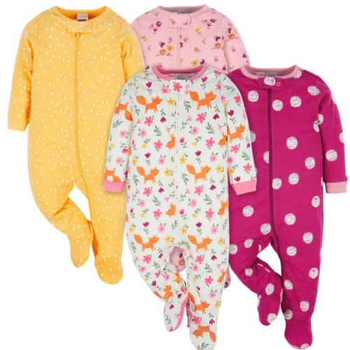 4-Pack Baby Girls Floral Fox Sleep 'N Plays – Gerber Childrenswear