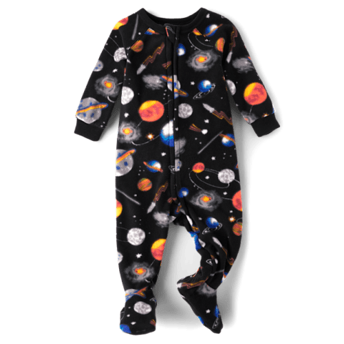 Baby And Toddler Boys Space Microfleece Footed One Piece Pajamas - Black
