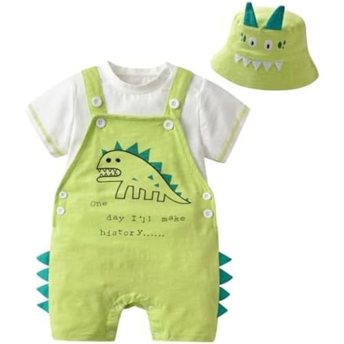 Volunboy Baby Boy Summer Clothes Newborn Short Overalls Infant T-shirt Hat 3 Piece Romper Bodysuit