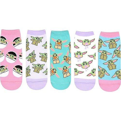 STAR WARS Baby Yoda All Over Toss Patterns Juniors/Womens 5 Pack Ankle Socks
