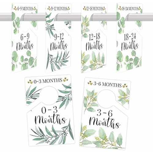 6 Hanger Dividers Baby Closet Size Dividers - Greenery Baby Closet Dividers, Baby Closet Organizer For Nursery Organization, Baby Essentials For Newborn Essentials, Nursery Closet Dividers Girl or Boy