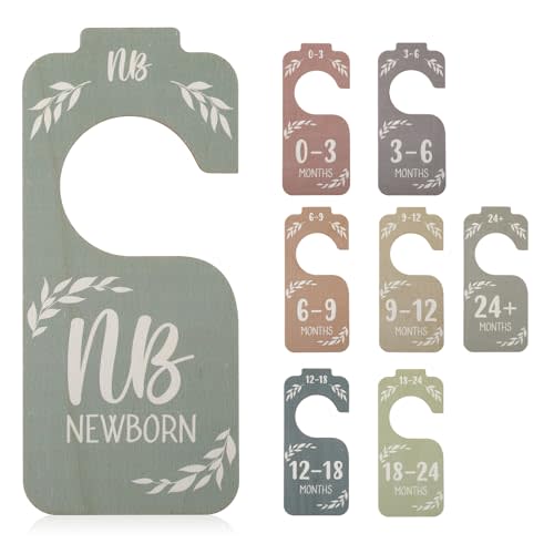 Lusofie 8Pcs Baby Wardrobe Divider For Clothing Organizer Cute Wooden Double-Sided Baby Clothes Dividers For Closet For Nursery Decor From Newborn To 24 Months.