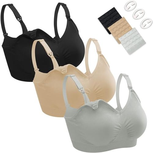 Nursing Bras for Breastfeeding 3 Pack Seamless Maternity Bras Pregnancy Sleep Bralette with Extra Bra Extenders and Clips