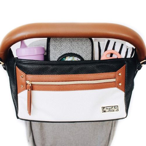 Itzy Ritzy Adjustable Stroller Caddy and Organizer Bag Featuring Front Zippered Pocket, 2 Built-In Interior Pockets & Adjustable Straps to Fit Nearly Any Stroller (Coffee and Cream)