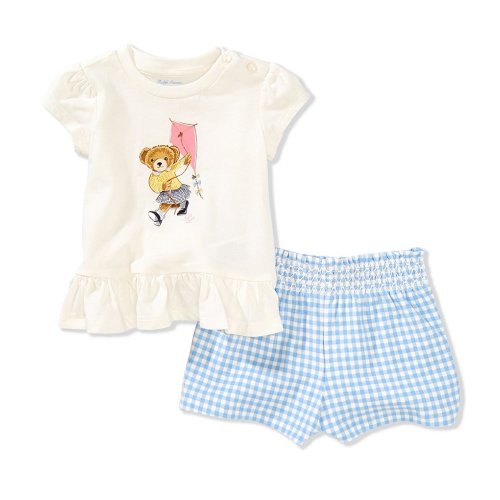 Ralph Lauren Baby Girls Short Sleeve Polo Bear Graphic T-Shirt & Bloomer Set