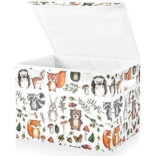 senya Large Storage Bins with Linen Collapsible Foldable Storage Cubes Fabric Closet Organizer Containers box with Flip-Top Lid for Home Bedroom Office 16.5 x 12.6 x 11.8in (Woodland)