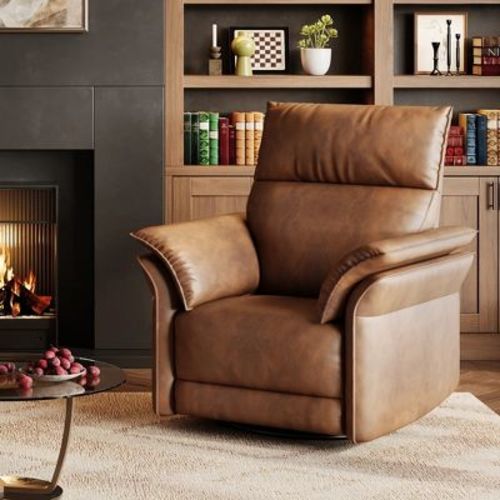 Recliner Chair, Swivel Rocker Chair with USB Charge Ports, Upholstered PU Leather Glider Recliner Nursery Chair with Double-Layer Armrests