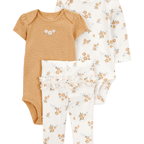 Gold/White Baby Girl 3-Piece Floral Little Character Set | Carter’s Oshkosh Canada