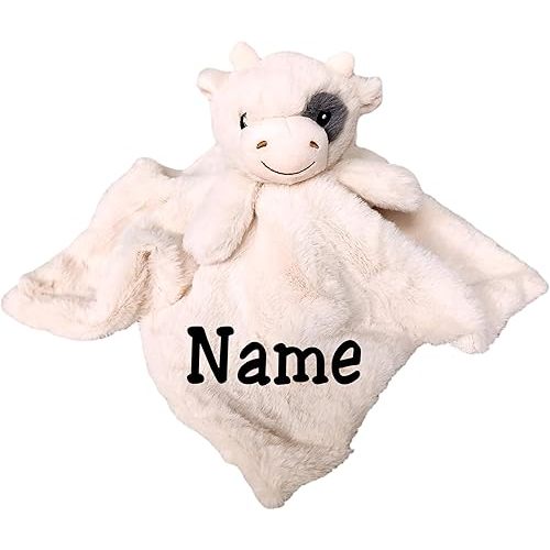 SONA G Designs Personalized Plush Cow Baby Lovey Lovie Security Blanket- Cream Color