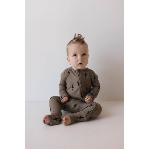 Bamboo Zip Pajamas | Brown & Black Lightning Bolt