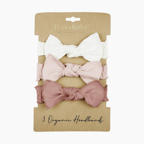 L'ovedbaby Organic Smocked Headband 3-Pack - Think Pink, 0-12m