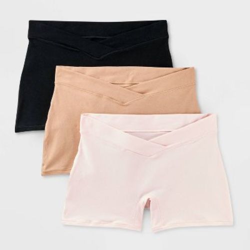 Maternity 3pk Cotton Blend Under the Belly Boy Shorts Underwear - Auden™ Black/Pearl Tan/Rose Pink