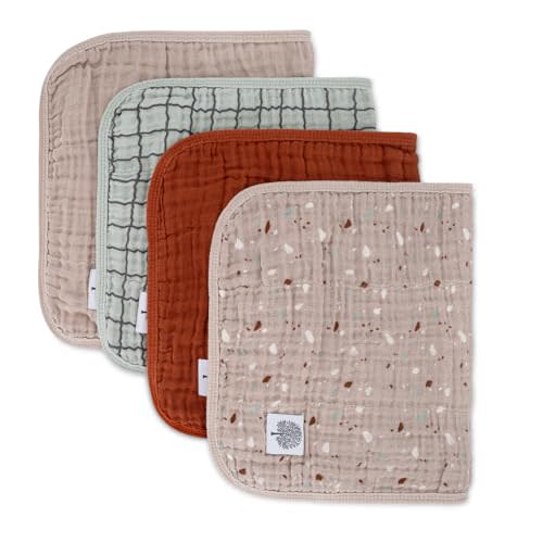 Parker Baby Muslin Burp Cloths | 100% Cotton Burping Clothes, Newborn Essential | Must-Have Baby Registry, Modern and Trendy Colors | 20"x11" Unisex Large Baby Burp Cloths, 4-Pack Pebble