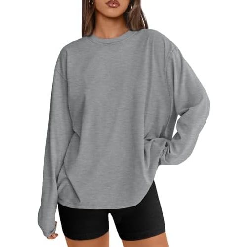 Trendy Queen Womens Oversized Long Sleeve T Shirts 2025 Basic Crewneck Tee Fall Tops Casual Workout Y2K Clothes