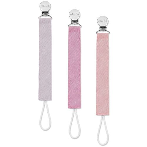 Ali+Oli Linen Strap Pacifier Clip (Flamingo) Set of 3 (10" x 1") Baby Pacifier Holder for Newborn Pacifiers & Teethers, Binky Clips, Silicone-Free Pacifier Clips