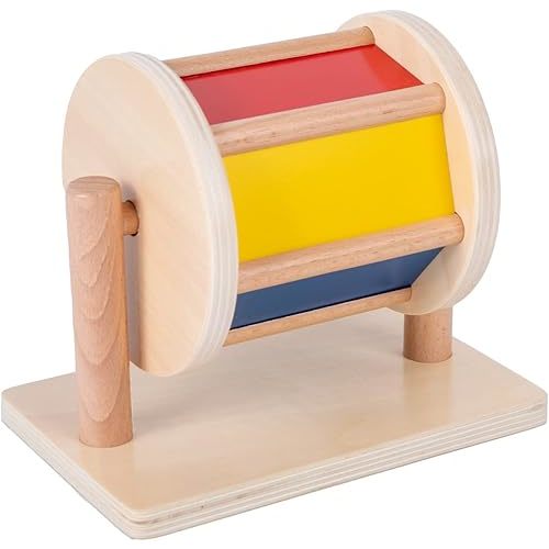 Montessori Baby Toys Play Kit Montessori Mirror Peekaboo Knob Puzzle, Medium Spinning Drum and Rainbow Fabric Ball Kit Toys for 6-12Months Toddlers