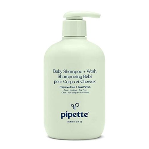 Pipette Baby Shampoo and Body Wash - Fragrance Free, Tear-Free Bath Time, Hypoallergenic, Moisturizing Plant-Derived Squalane, New Formula, 11.8 fl oz - Unscented - 11.8 Fl Oz (Pack of 1)