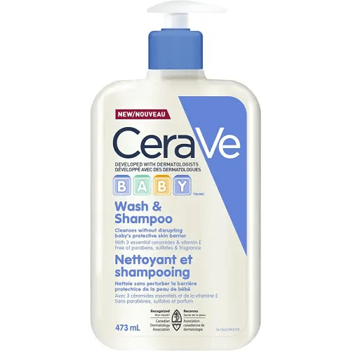 CeraVe Baby Wash & Shampoo Gentle Tear-Free Formula Hypoallergenic, Fragrance Free, Paraben Free & Sulfate Free,473 ml, White