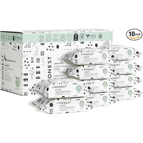 The Honest Company Clean Conscious Unscented Wipes | Over 99% Water, Compostable, Plant-Based, Baby Wipes | Hypoallergenic for Sensitive Skin, EWG Verified | Pattern Play, 720 Count