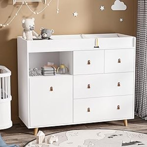 Amazon.com: DAWNSPACES Baby Changing Table Dresser with Drawers, 45 Inch Hidden Trash Storage, Nursery Dresser with Changing Station,Storage Dresser Chest for Infant, White : Baby