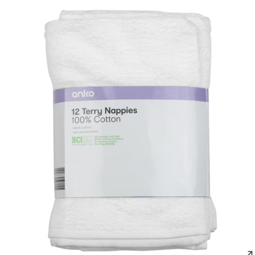 12 Pack Cotton Terry Nappies
