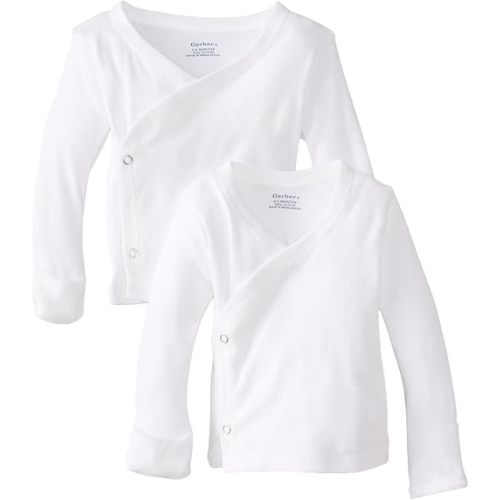 Gerber Baby-2-Pack Long-Sleeve Side-Snap Mitten-Cuff Shirt-NB