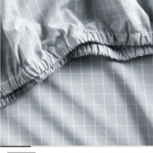 Stax Mini Grid Mist Blue Yarn-Dyed Organic Cotton Baby Crib Fitted Sheet