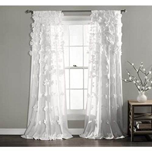 Lush Decor Riley Window Curtain (Single Panel), 54"W x 120"L, White