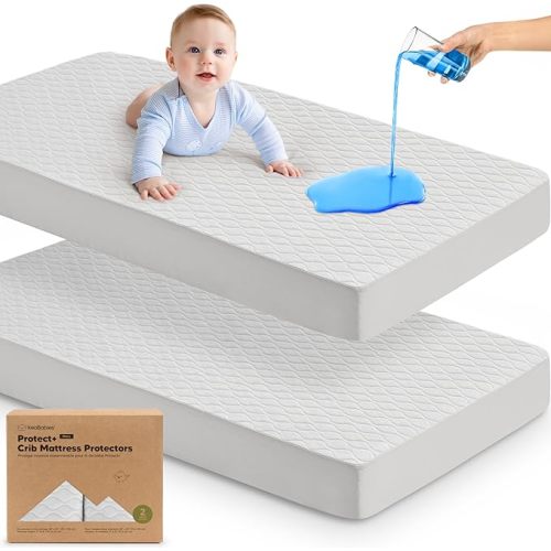 2-Pack Waterproof Crib Mattress Protector Cover Fitted - Quiet Baby Crib Mattress Pad Sheets, 52" x 28" Soft Quilted Cotton Baby Sheet, Machine Washable, Easy Fit, Durable (Pearl Gray/Mavy)