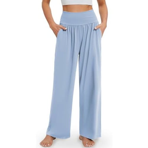 Gracyoga Wide Leg Yoga Pants for Women Casual Loose Cozy Sweatpants High Waisted Lounge Pajama Flowy Pants With Pockets