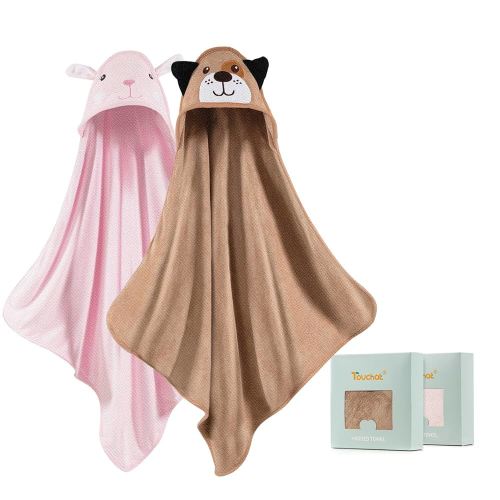 Touchat Hooded Baby Towels, Toddler Baby Bath Towels for Boy Girl 0-5 Year, 2-Pack Soft Absorbent Towels with Hood, Large Towel Set for Babies, Infant, Newborn Essential