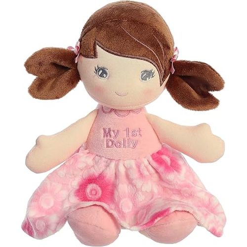 Aurora® My First Dolly Brunette Baby Stuffed Doll - Imaginative Play - Stylish Companions - Pink 12 Inches