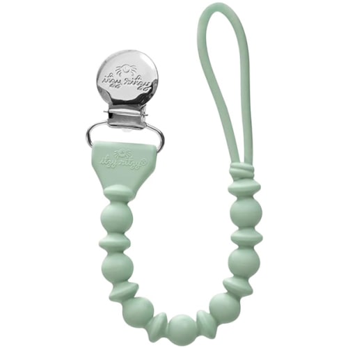 Itzy Ritzy Silicone Pacifier Clip; 100% Food Grade Silicone Pacifier Strap with Clip Keeps Pacifiers, Teethers & Small Toys in Place; Features One-Piece Design & Cord (Agave)