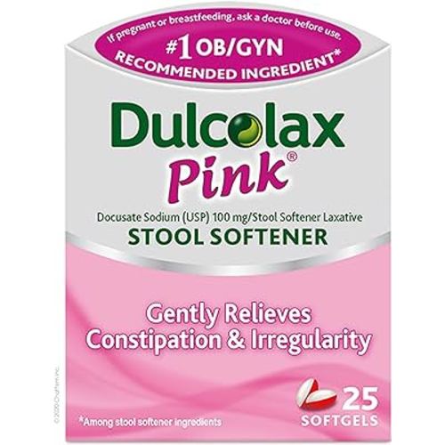 Dulcolax Pink Stool Softener, Docusate Sodium, 100 mg Soft Gel Tablets, 25 Count