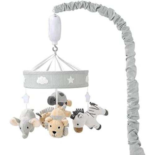 The Peanutshell Crib Mobile for Girls or Boys - Soft Grey Musical Baby Crib Mobile with 12 Lullabies, Cute Animal Baby Grey Safari Celestial Nursery Decor