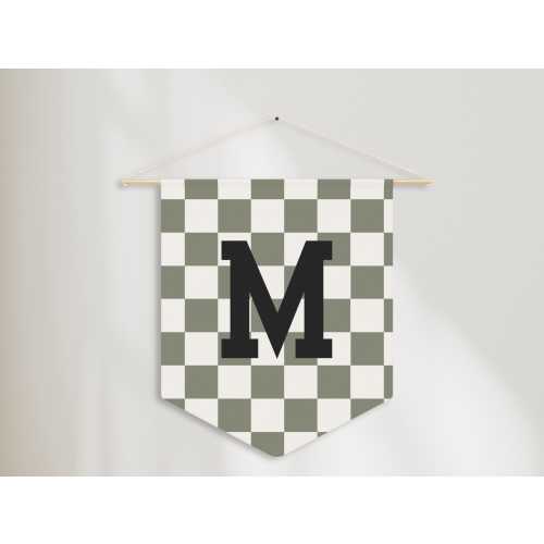 Checkered Initial Banner Room Sign Boy Room Decor Initial Checkered Door Sign Letter Initial Decor Boy Nursery Decor Custom Checkered Gift