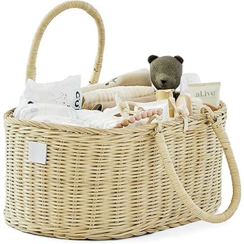 Baby Diaper Caddy Organizer - Handmade Rattan - Luxury Diaper Caddy Basket - Cute Diaper Caddy for Baby Girl & Diaper Caddy for Baby Boy - Nursery Basket