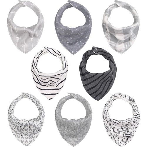 The Peanutshell Baby Boy or Girl Terry Bibs Set of 8-100% Cotton, Soft, Absorbent Baby Bibs for Boys and Girls, Unisex Toddler Set, Newborn & Infant - Greys