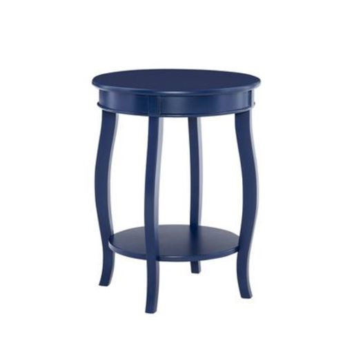 18" Lindsay Traditional Round Wood Side Accent Table With Shelf Navy Blue - Powell: Pine & Mdf, Fixed Storage Shelf
