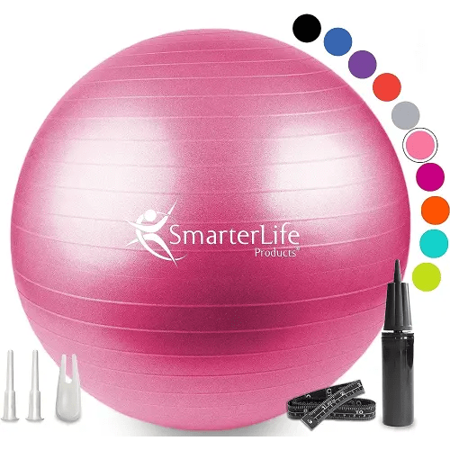 SmarterLife Workout Exercise Ball for Fitness, Yoga, Balance, Stability, or Birthing, Great as Yoga Ball Chair for Office or Exercise Gym Equipment for Home, Premium Non-Slip Design